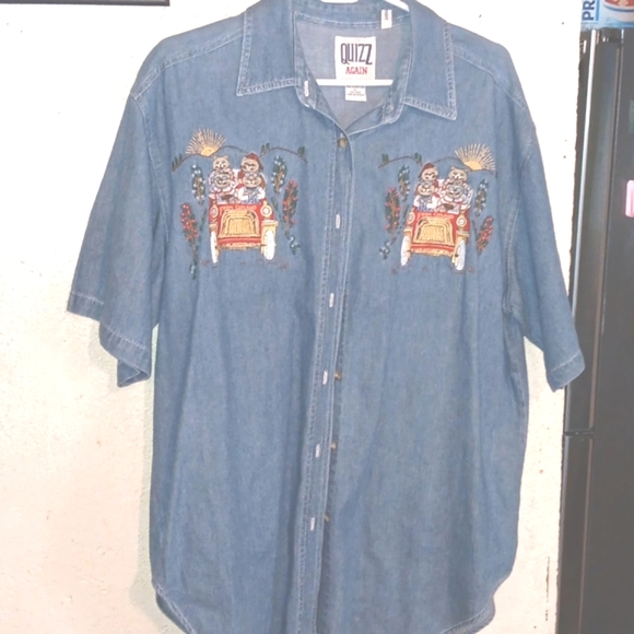 quizz again Tops - Quizz again denim short sleeve button up ' from catland '